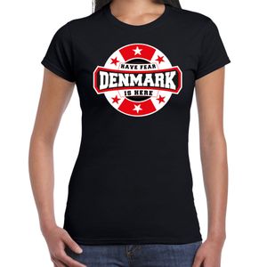 Have fear Denmark is here / Denemarken supporter t-shirt zwart voor dames