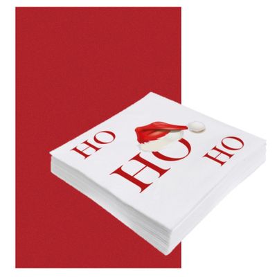 Papieren tafelkleed/tafellaken rood inclusief kerst servetten Papieren tafelkleed/tafellaken rood inclusief kerst servetten