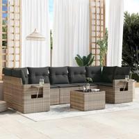 8-delige Loungeset met kussens poly rattan lichtgrijs