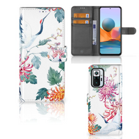 Xiaomi Redmi Note 10 Pro Telefoonhoesje met Pasjes Bird Flowers - thumbnail