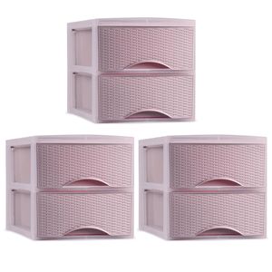 Thuis kantoor organizer ladeblok - 3x - 2 lades - 25 x 37 x 26 cm - kunststof - roze