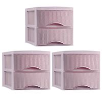 Thuis kantoor organizer ladeblok - 3x - 2 lades - 25 x 37 x 26 cm - kunststof - roze