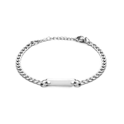 Armband graveerplaat gourmetschakel staal zilverkleurig 5 mm
