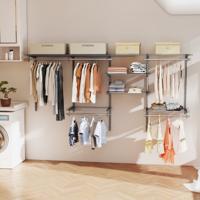 Open Kledingkast 122 - 244 cm Uitbreidbare Wandgarderobe DIY Opslagsysteem Grijs Open Kledingkast 122 - 244 cm Uitbreidbare Wandgarderobe DIY Opslagsysteem Grijs