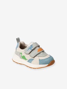 Sneakers met klittenband en dino voor baby wit, bedrukt