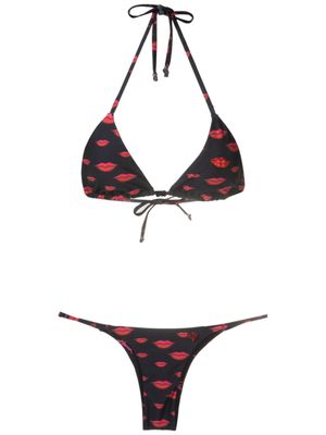 Amir Slama bikini à logo imprimé en all over - Noir