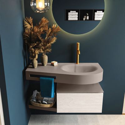 MONDIAZ RIVA 100cm badmeubel onderkast / planchet kleur Underlayment met 1 lade. Wastafel DULCET rechts 1 kraangat kleur Smoke.