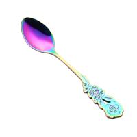Kleine mini roestvrijstaal Rose Flower koffie lepel Strring lepel theelepel theelepel dessert lepel lange handvat servies (Multicolor)