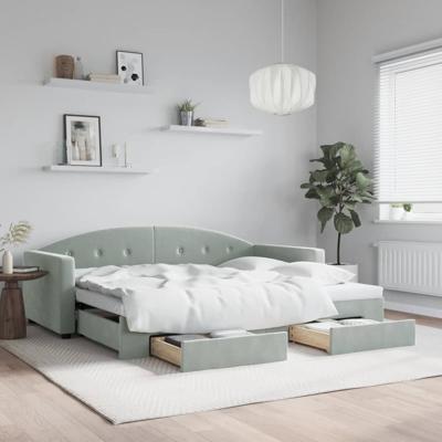Slaapbank onderschuifbed en lades 90x200 cm fluweel lichtgrijs