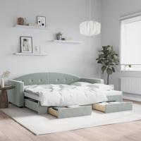 Slaapbank onderschuifbed en lades 90x200 cm fluweel lichtgrijs