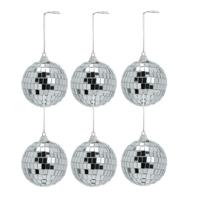 Disco kerstbal - 6x - zilver - D7 cm - glas/foam - discobal/discobol - kerstversiering