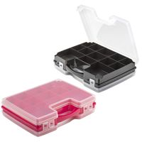 Forte Plastics - 4x Opberg vakjes doos/Sorteerbox - 21-vaks kunststof - 28 x 21 x 6 cm - zwart/roze - thumbnail