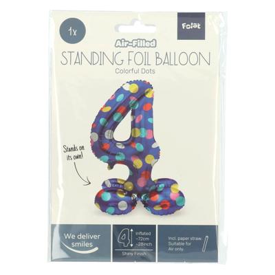 Folat BV Staande folieballon colorful dots cijfer 4 - 72cm