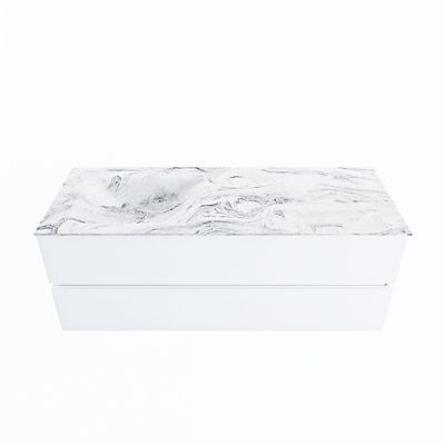 MONDIAZ VICA-DLUX 130cm badmeubel onderkast Talc 2 lades. Inbouw wastafel CLOUD links 1 kraangat, kleur Glace.