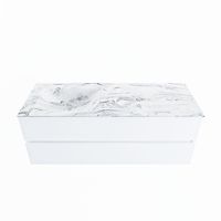 MONDIAZ VICA-DLUX 130cm badmeubel onderkast Talc 2 lades. Inbouw wastafel CLOUD links 1 kraangat, kleur Glace.