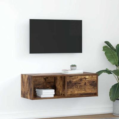 Tv-meubel 80x31x25,5 cm bewerkt hout gerookt eikenkleurig