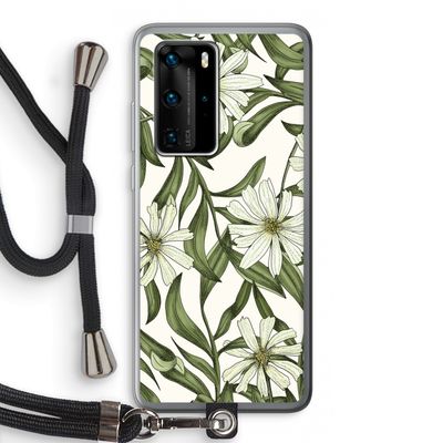 Wit bloemenpatroon: Huawei P40 Pro Transparant Hoesje met koord