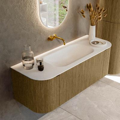 Badmeubel Mondiaz Kurve | 130 cm cm | Meubelkleur Dusk | Wastafelkleur Talc | Solid surface | Wasbak midden spoelbak | Zonder kraangat(en)