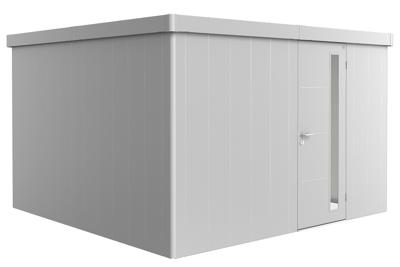 Biohort Metalen tuinhuis Neo - Enkele deur - Zilver - 4D (348x348 cm)- Plat dak- Metaal- Biohort