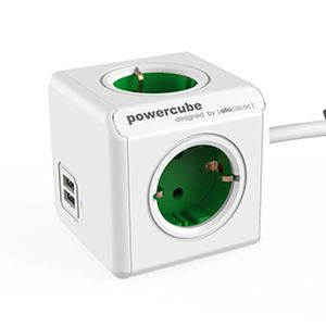 Allocacoc 1402GN/DEEUPC Stekkerdoos | PowerCube Extended | 2x USB-A poorten | 4 Sockets | Wit/Groen | 1,5 meter