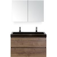 Maxx XL Badmeubelset 100 cm - Tabacco - Wastafel Lucca 2 Kraangaten met Spiegelkast