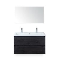 Vogue Badmeubelset 100 cm - Greeplijst in kleur - Black Oak - Keramische Wastafel Wit 2 kraangaten - met Spiegel