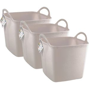 Kuip/emmer/wasmand - 3x - flexibel - beige - 27 liter - vierkant - kunststof