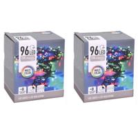 Kerstverlichting - 2x - 96 led lampjes - gekleurd - 700 cm - batterij - zwart snoer