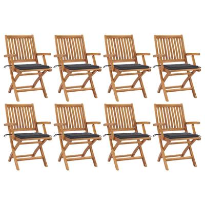 Tuinstoelen 8 st inklapbaar met kussens massief teakhout