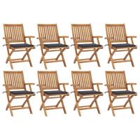 Tuinstoelen 8 st inklapbaar met kussens massief teakhout