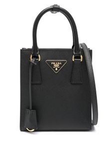 Prada sac cabas Saffiano à plaque logo - Noir