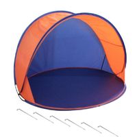 Beachshelter pop-up strandtent/windscherm blauw/oranje 150 x 80 cm incl. haringen