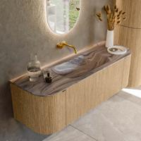 Badmeubel Mondiaz Kurve-Dlux | 140 cm | Meubelkleur Oak | Wastafelkleur Sombra | Solid surface | Wasbak midden spoelbak | Zonder kraangat(en) Badmeubel Mondiaz Kurve-Dlux | 140 cm | Meubelkleur Oak | Wastafelkleur Sombra | Solid surface | Wasbak midden spoelbak | Zonder kraangat(en)
