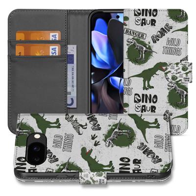 Google Pixel 9a | Book Case | En Portemonnee Hoesje Dino Print Met Pasjes Telefoonhoesje