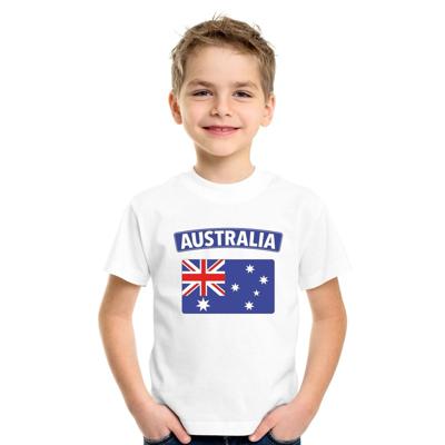 Supporters kleding - t-shirt van vlag Australie - wit - voor kinderen - korte mouwen - sport Supporters kleding - t-shirt van vlag Australie - wit - voor kinderen - korte mouwen - sport