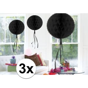 3x feestversiering decoratie bollen zwart 30 cm