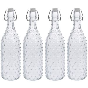 4x Glazen flessen transparant stippen met beugeldop 1000 ml