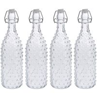 4x Glazen flessen transparant stippen met beugeldop 1000 ml - thumbnail