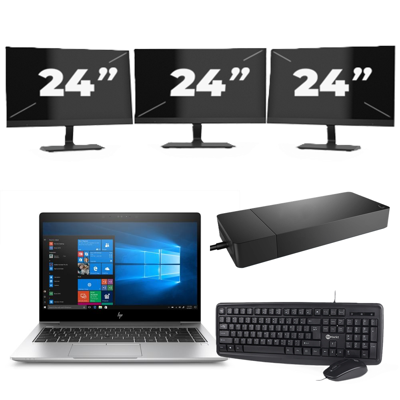 HP EliteBook x360 830 G7 - Intel Core i5-10e Generatie - 13 inch - 16GB RAM - 256GB SSD - Windows 11 Home + 3x 24 inch Monitor