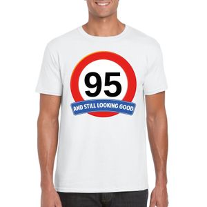 Verkeersbord 95 jaar t-shirt wit heren