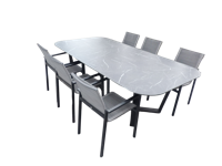 Set van Teeburu tafel 240x120x76 cm oval slate en 6 Ishi stoelen zwart/grijs - Yoi