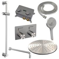 Thermostatische Inbouw Regendouche Brauer Carving Edition Met Drukknoppen SET 70 Met 30 cm Douchekop En Gebogen Muurarm En Staaf 3-Standen Handdouche