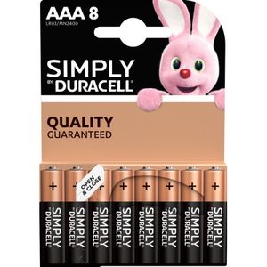 8x Duracell AAA Simply batterijen alkaline LR03 MN2400 1.5 V   -