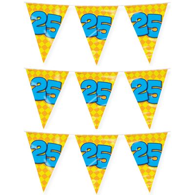 Verjaardag 25 jaar thema vlaggetjes - 3x - feestversiering - 10m - folie - dubbelzijdig