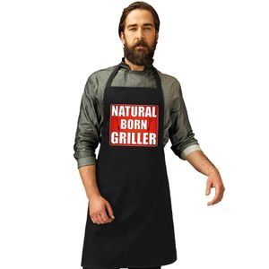 Natrural born griller barbecueschort/ keukenschort zwart heren