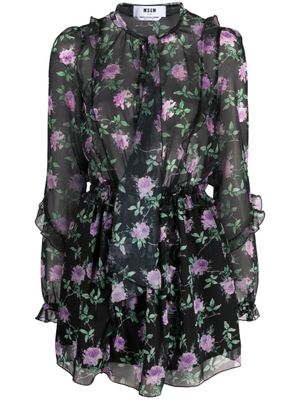 MSGM robe courte Poly à fleurs - Noir