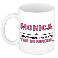 Naam cadeau mok/ beker Monica The woman, The myth the supergirl 300 ml - Naam mokken