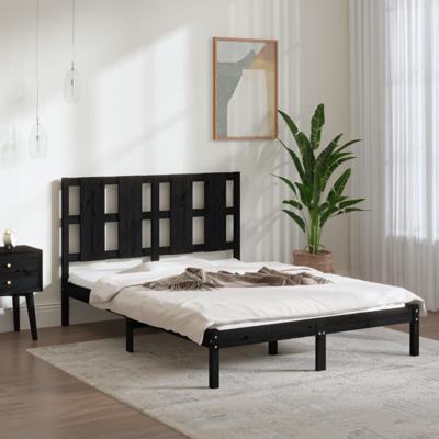 Bedframe massief grenenhout zwart 140x190 cm