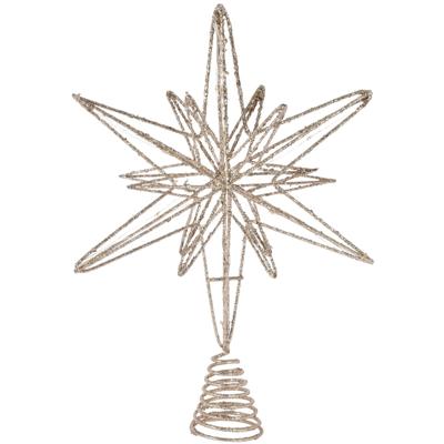 Verlichte kerstboompiek ster - champagne goud - H33 x B22 cm - 20 lampjes - kerstversiering