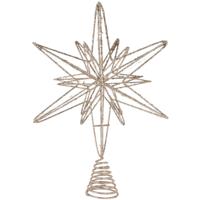 Verlichte kerstboompiek ster - champagne goud - H33 x B22 cm - 20 lampjes - kerstversiering